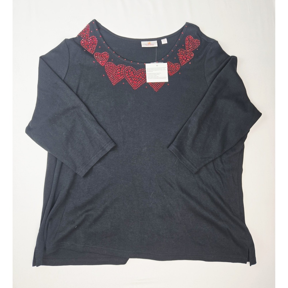 NWT Womens Quacker Factory shirt sz 3X black red sequin heart
